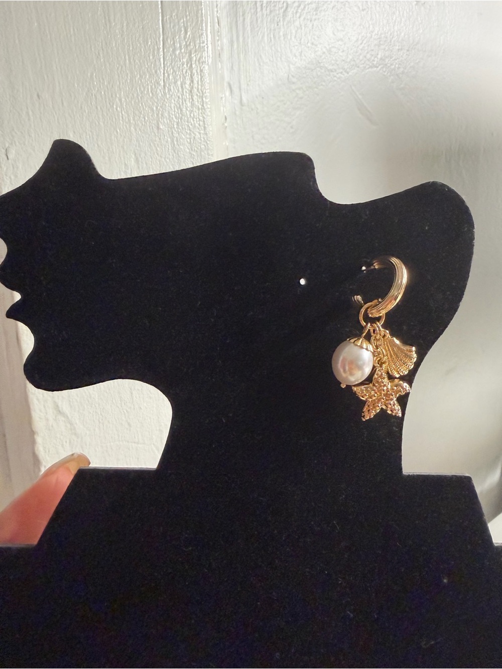 House of Harlow Gold Sea Charm Pearl Hoop Earring
